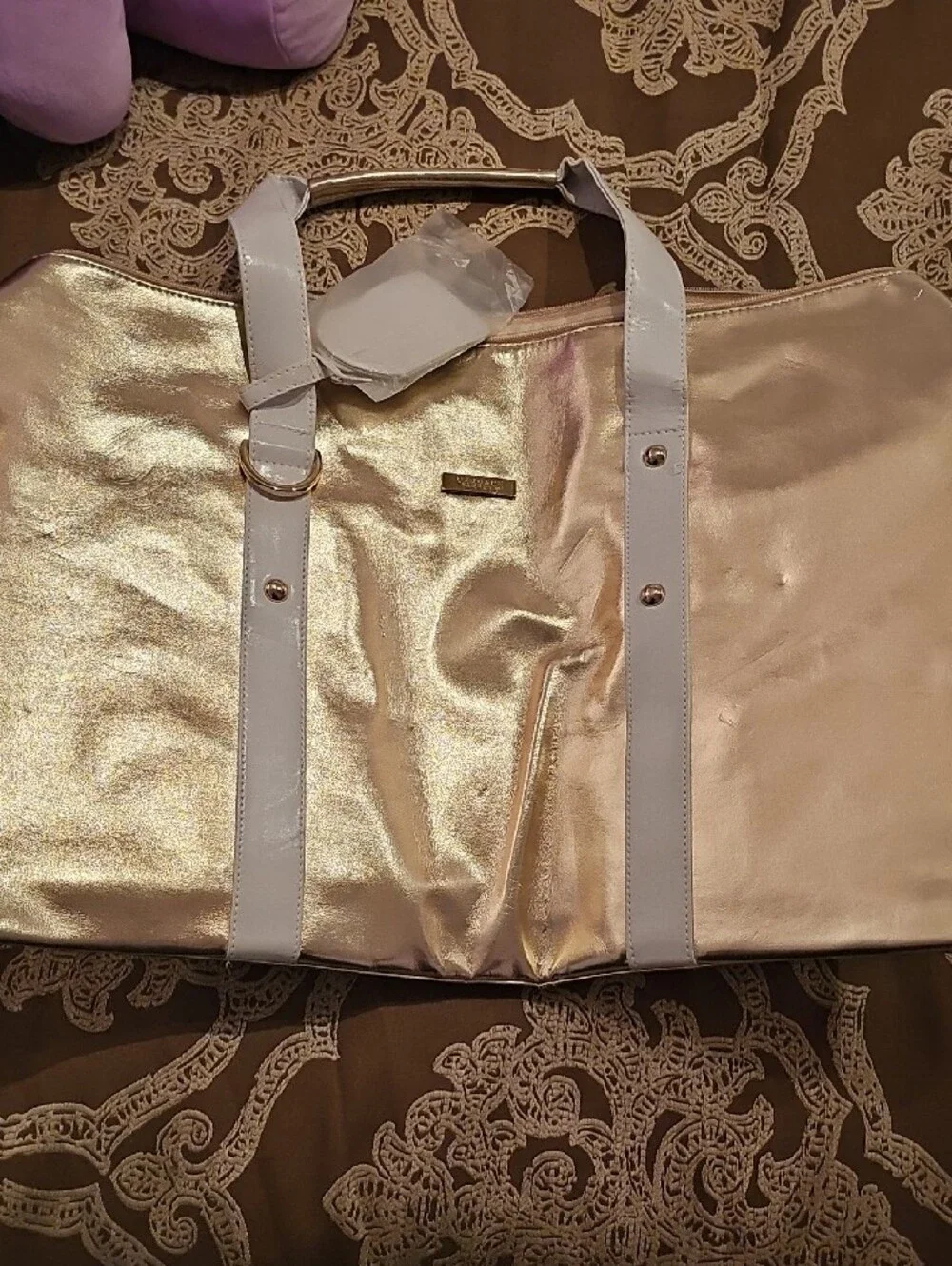 Versace Gold Metallic Tote with Logo Plaque